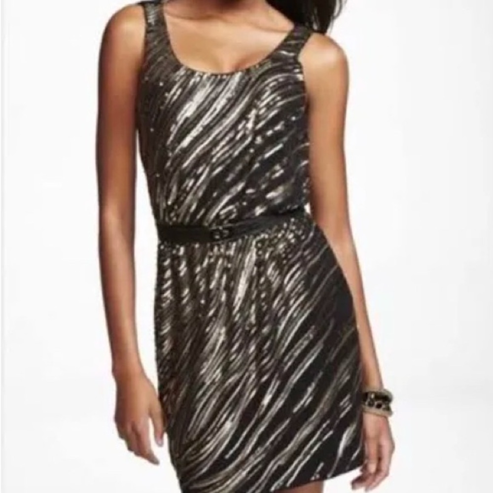 Express Size M Black and Gold Sequin Dress